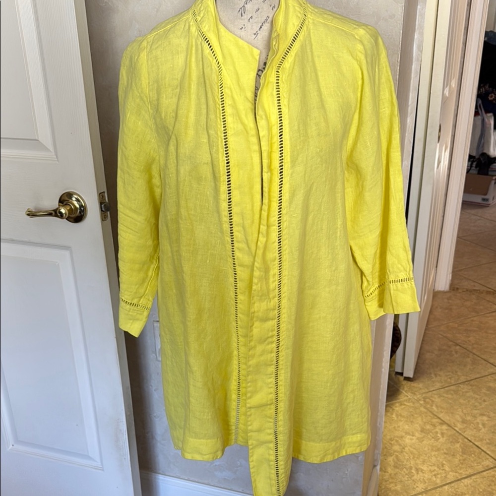 Bright Yellow Linen Jacket by Ic by Connie K large easy to wear spring size L